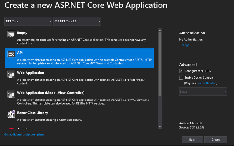 Asp.net Core project - Api template